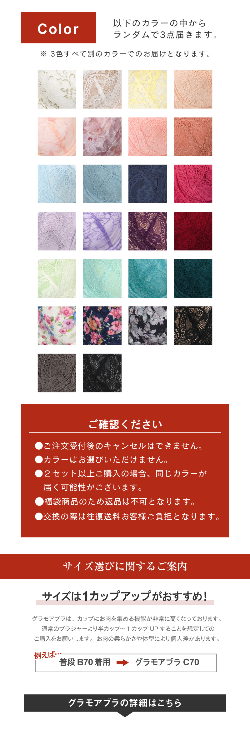 グラモアブラ3点セット 福袋 育乳ブラ